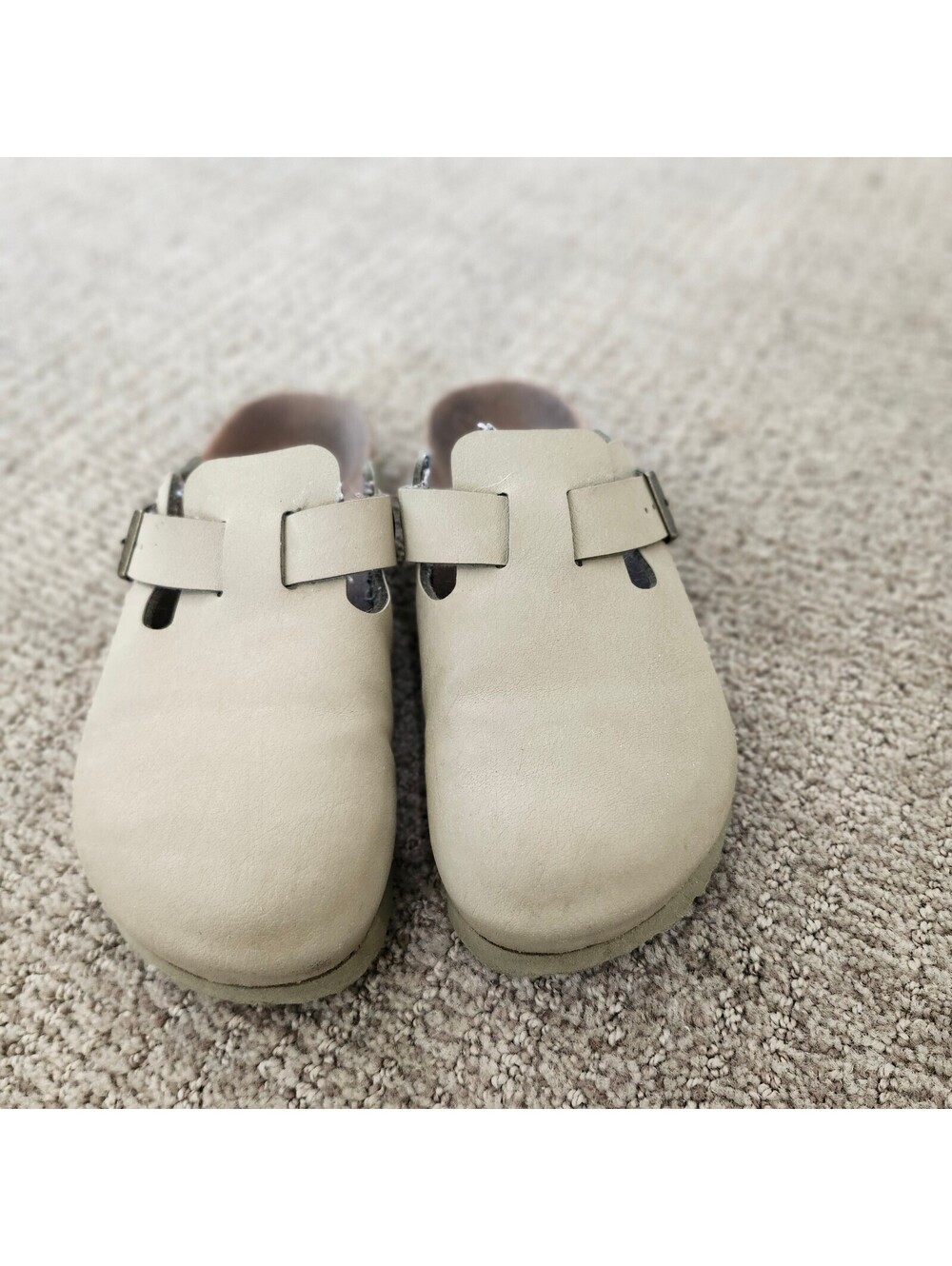 Birkenstock Beige Slip-On Clogs with Buckle Strap Size 37 US 6.5